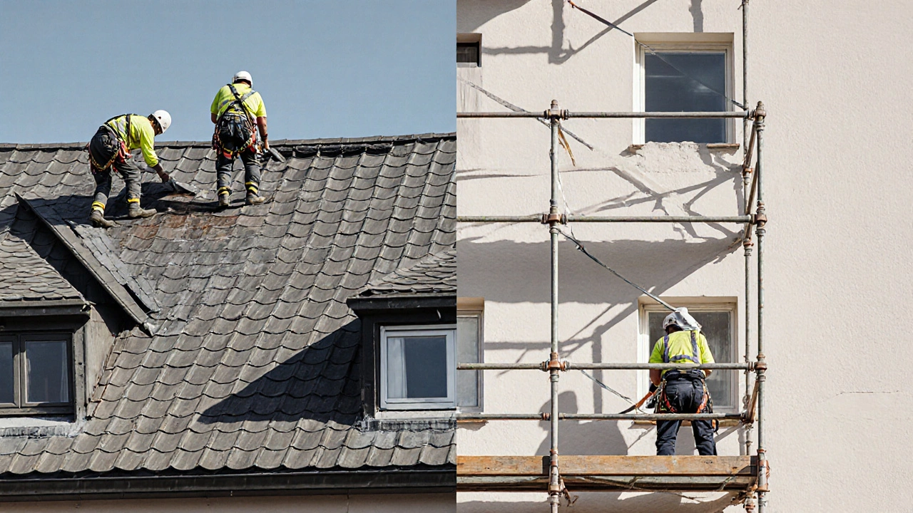 Bauteam erneuert Dach und Fassade eines Altbaus.