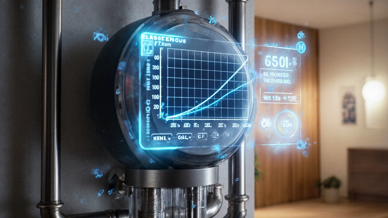 Holografische Anzeige mit Druckdaten und Wasserstofffluss für zukünftige Gasnetze.