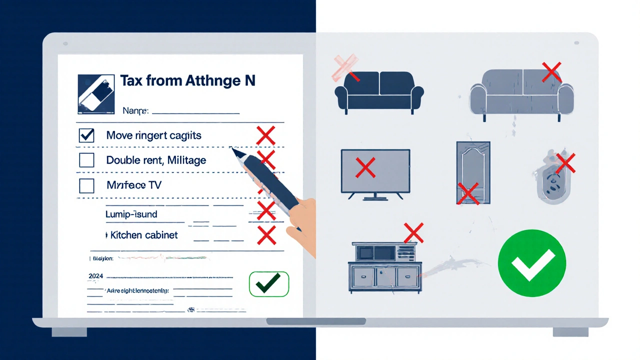 Vergleich von absetzbaren Umzugskosten und nicht absetzbaren Einrichtungsgegenständen in Steuerformular.