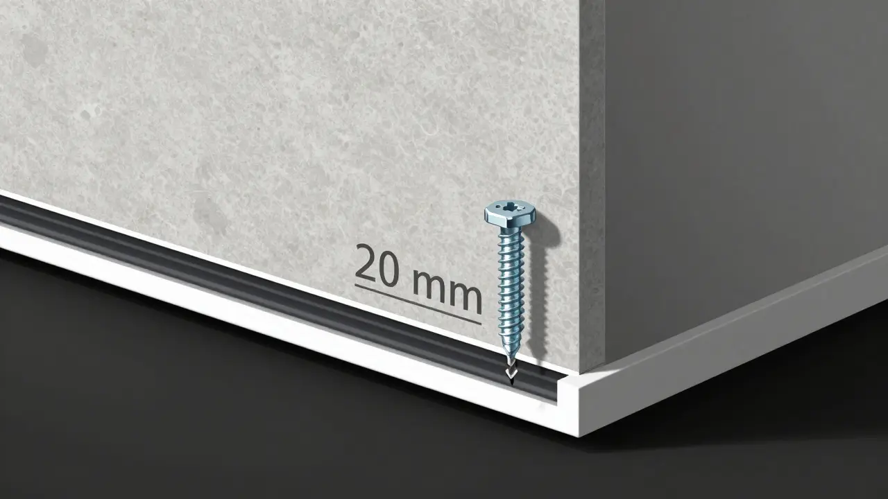 Detailansicht einer Faserzementtafel mit korrosionsbeständiger Schraube und Ausgleichsabstand.