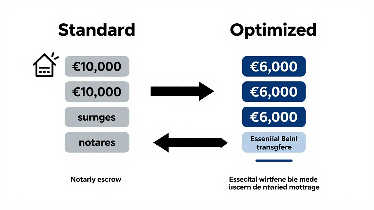 Vergleich zweier Kaufwege: Standard mit hohen Kosten vs. optimierte Variante mit geringeren Gebühren.