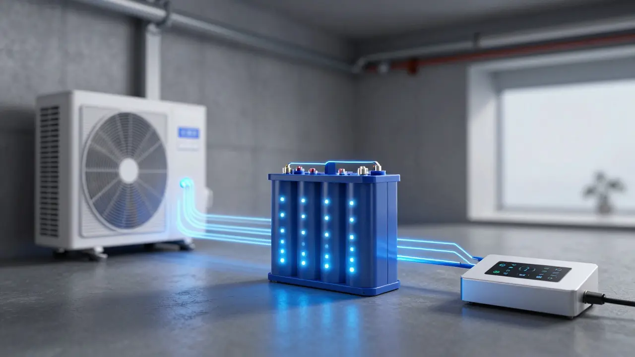 Batteriespeicher und Wärmepumpe im Keller als intelligentes Energiesystem