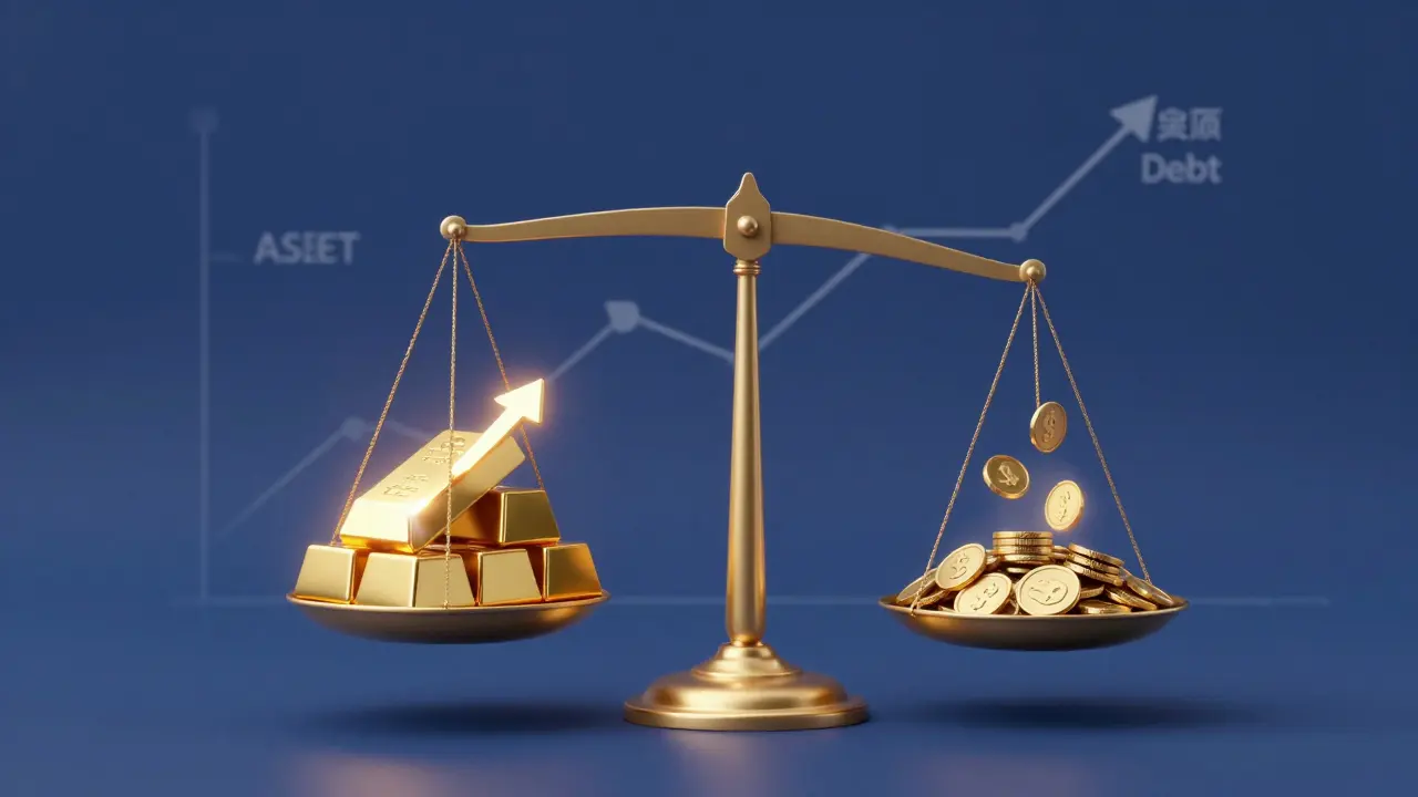 Skala zeigt steigenden Immobilienwert gegen schrumpfende Schuldenlast bei Inflation
