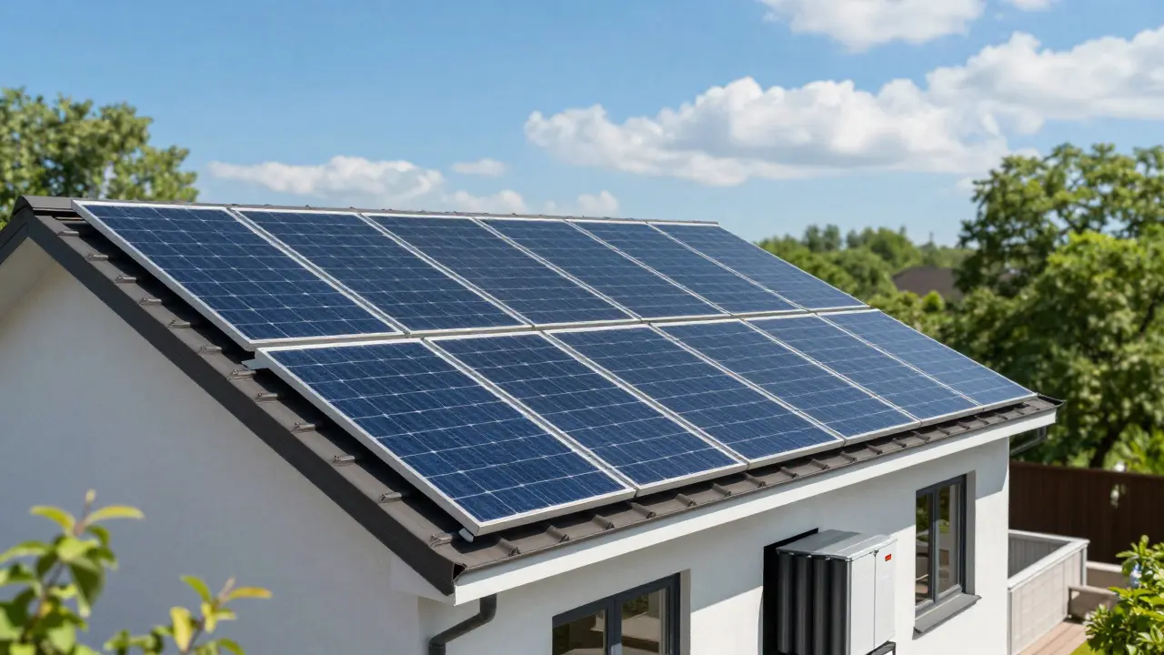 Dach mit Solarpanelen und Batteriespeicher