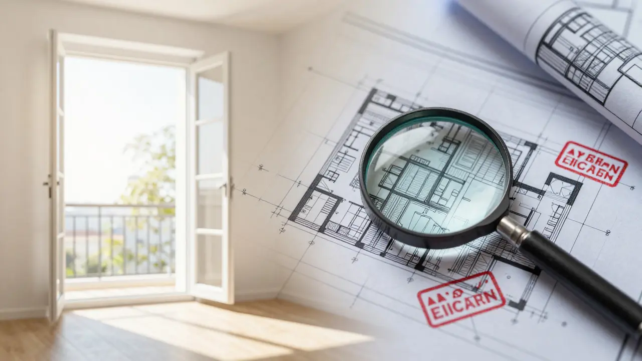Konzeptionelle Darstellung von Immobilienprüfung und versteckten Risiken