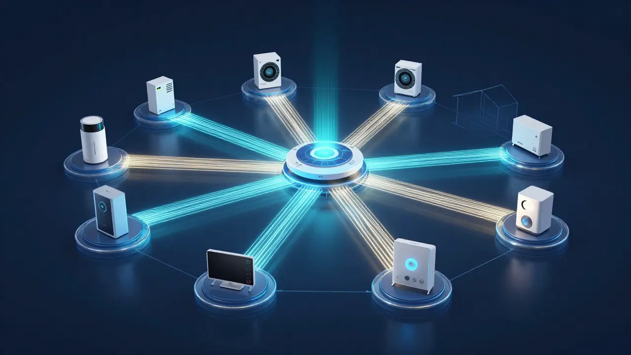 Abstrakte Darstellung eines vernetzten Smart-Home-Systems