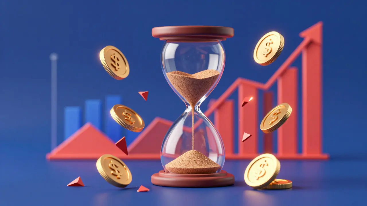 Abstrakte Darstellung von Zinsverlusten und Zeit durch Sanduhr