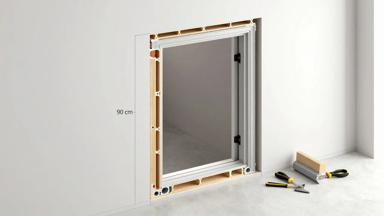 Detailaufnahme der Installation einer verbreiterten Tür mit Zargenbau