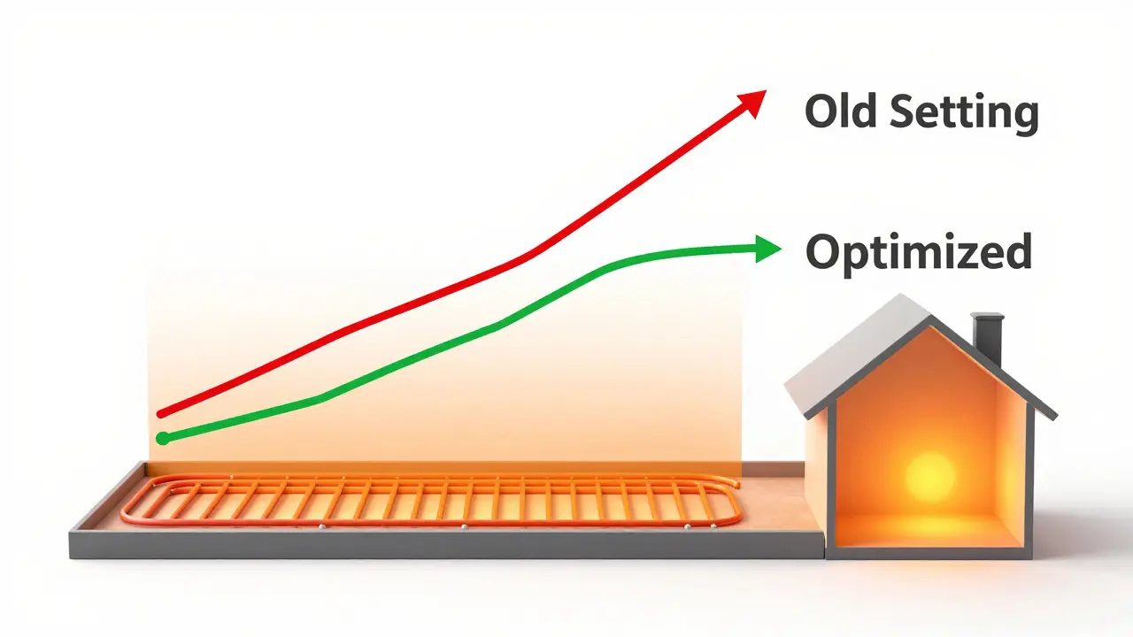 Graph comparing steep vs flat heating curves for efficiency