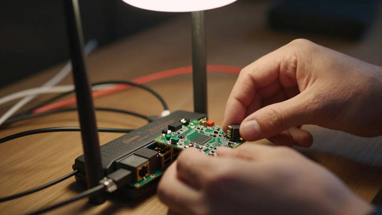 Hände, die einen Raspberry Pi für eine lokale Server-Lösung anschließen