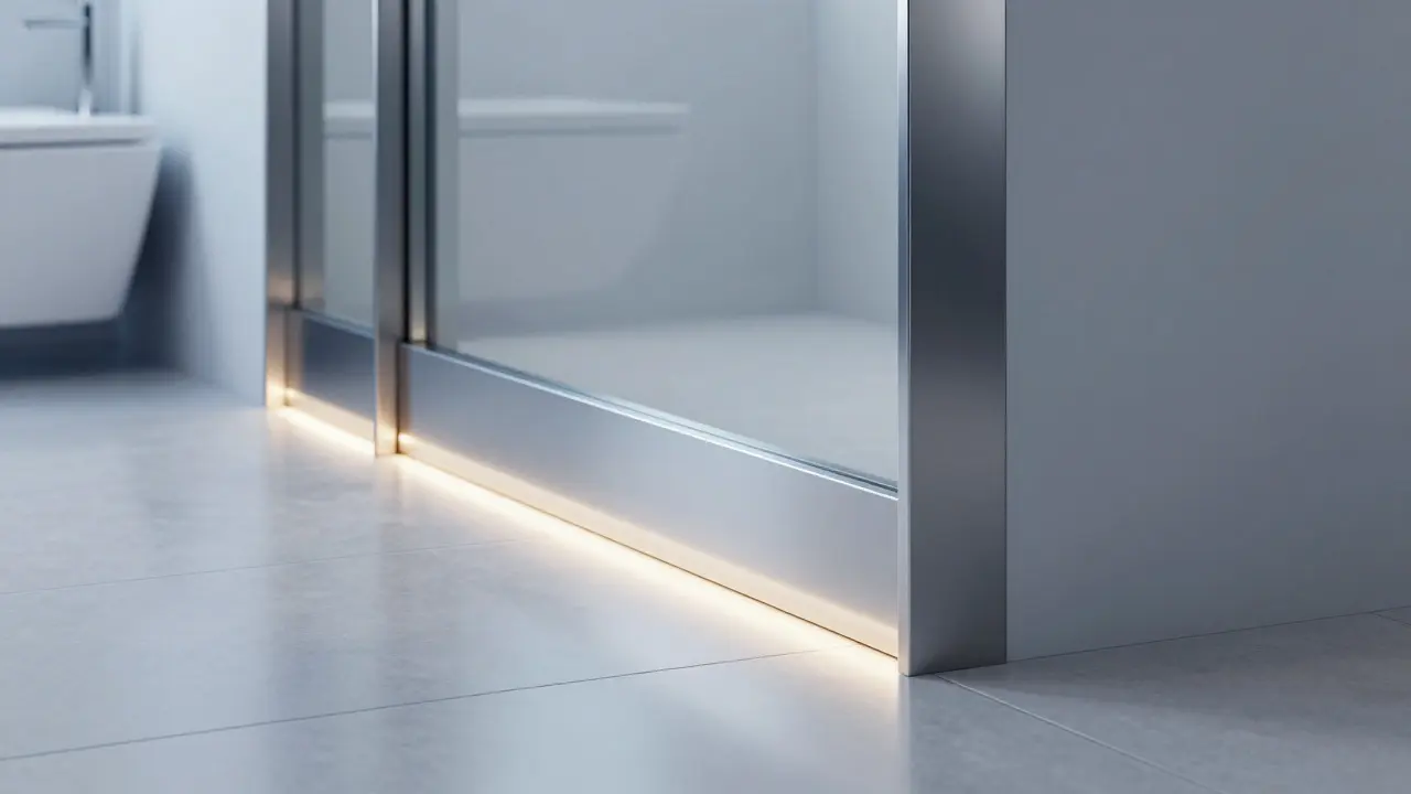 Moderne Edelstahl-Schwelle mit integrierter LED-Beleuchtung im Bad