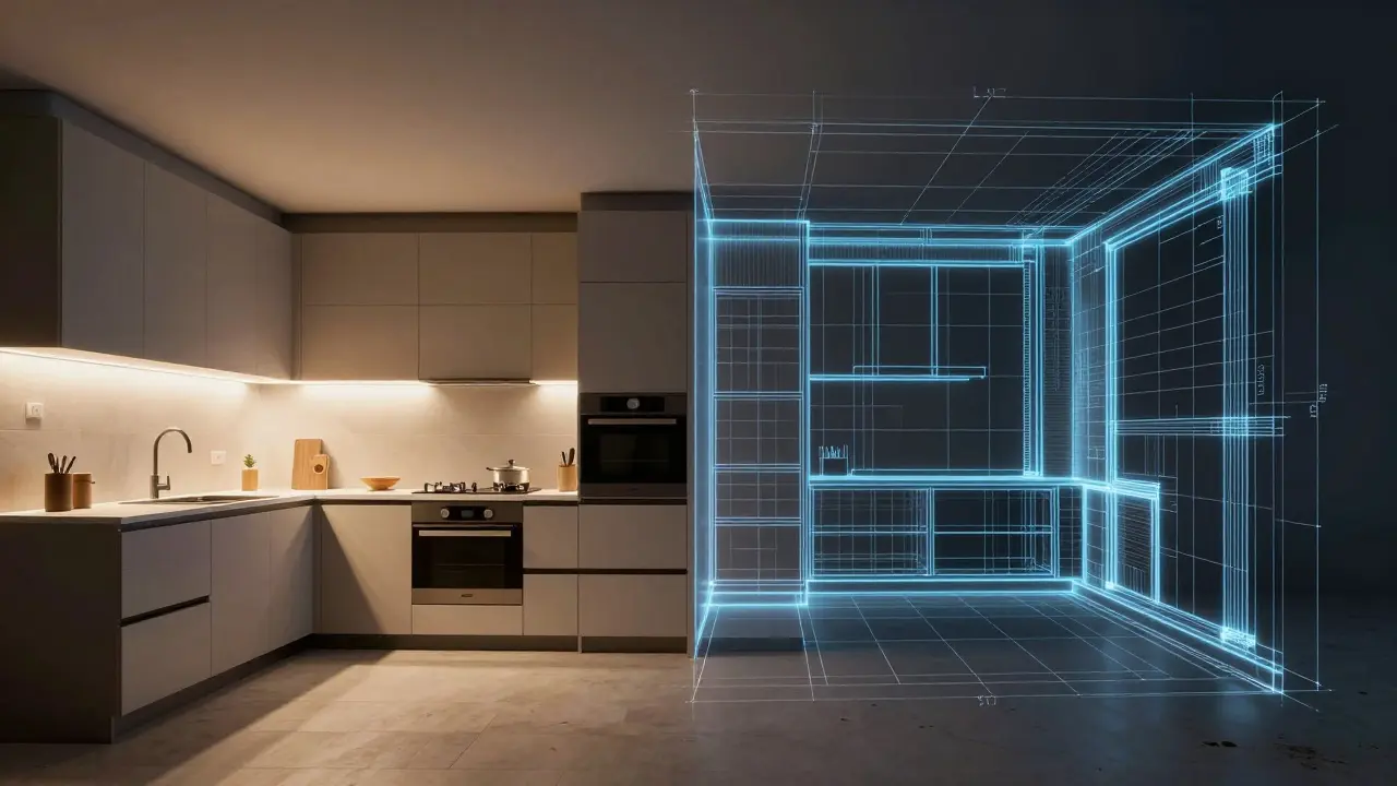 Moderne Küche im Kontrast zu technischer Planung