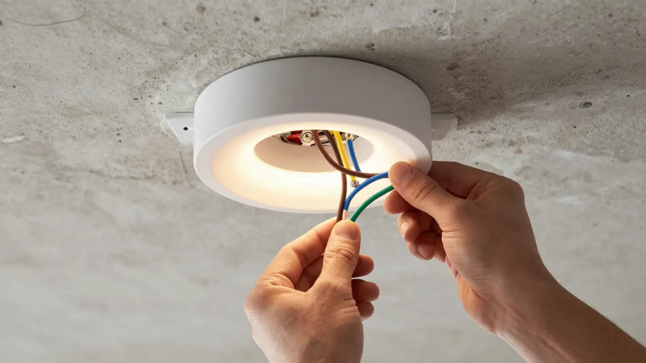 Montage einer Deckenlampe mit korrekter Verdrahtung der Kabelanschlüsse