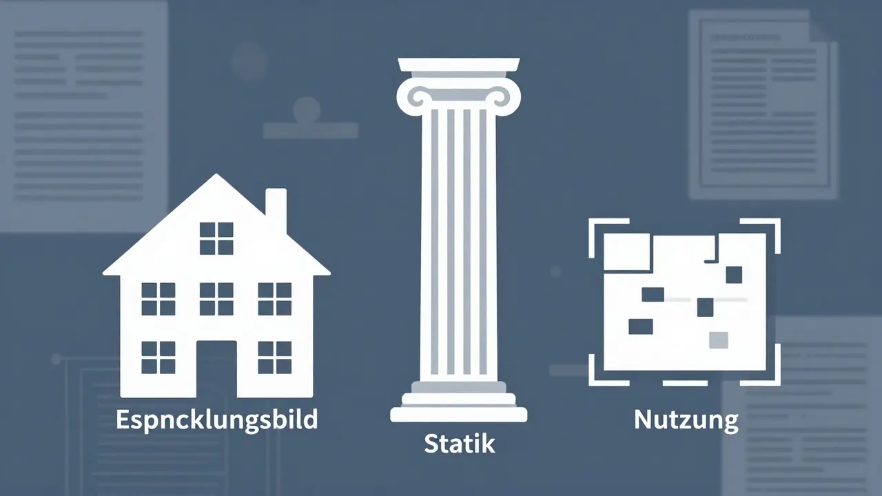 Symbolische Darstellung der drei Regeln für Baugenehmigungen