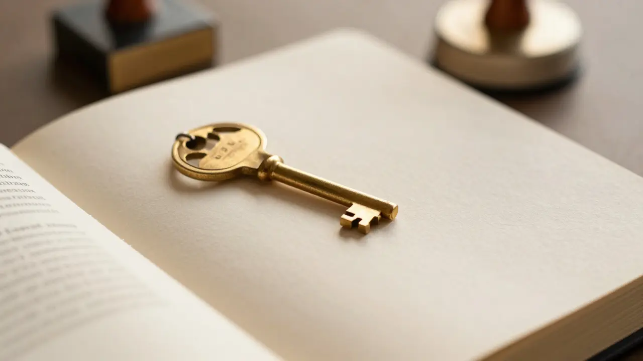 Goldener Schlüssel auf Grundbucheintrag für Eigentumsübergang