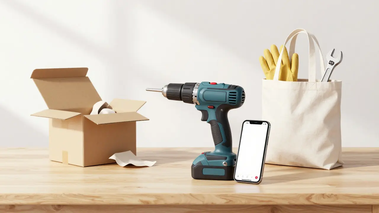Hybrid shopping setup with delivered box and local purchase bag