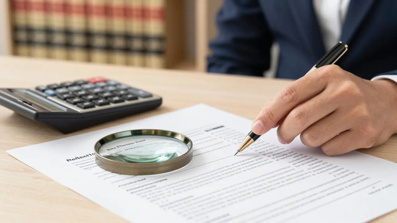 Immobilienbewertungsbericht mit Lupe und Rechner