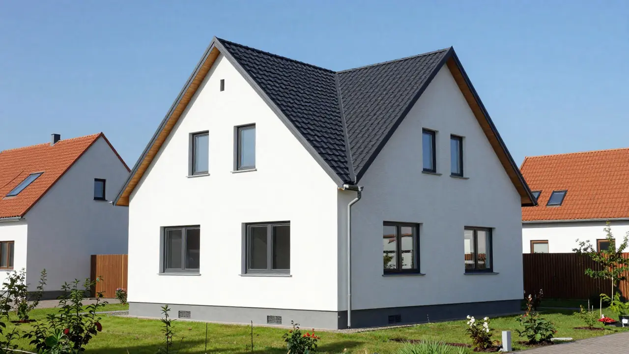 Modernisiertes Einfamilienhaus mit gedämmter Fassade und neuen Fenstern