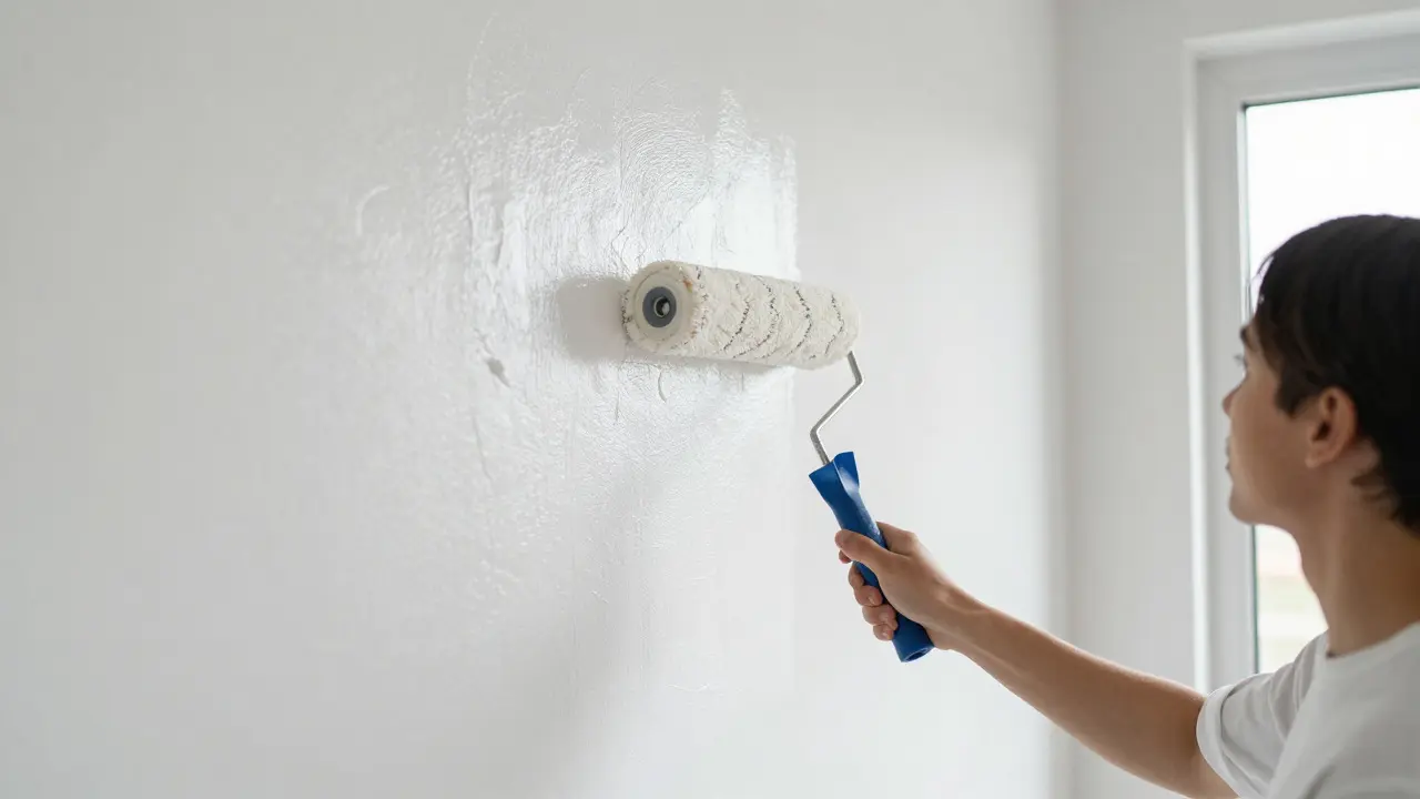 Person streicht Wand vom Fenster weg mit Nass-in-Nass-Technik