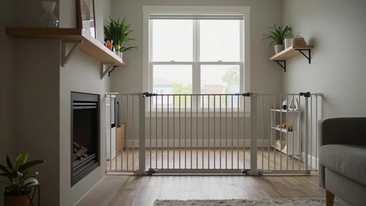 Sicheres Wohnzimmer aus Kinderperspektive mit Fensterschutz und Gitter