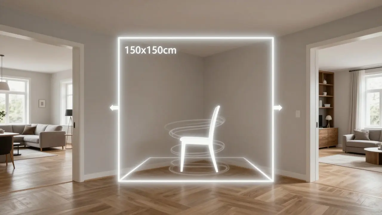 Visualisierung einer freien Wendefläche im Wohnbereich eines modernen Apartments
