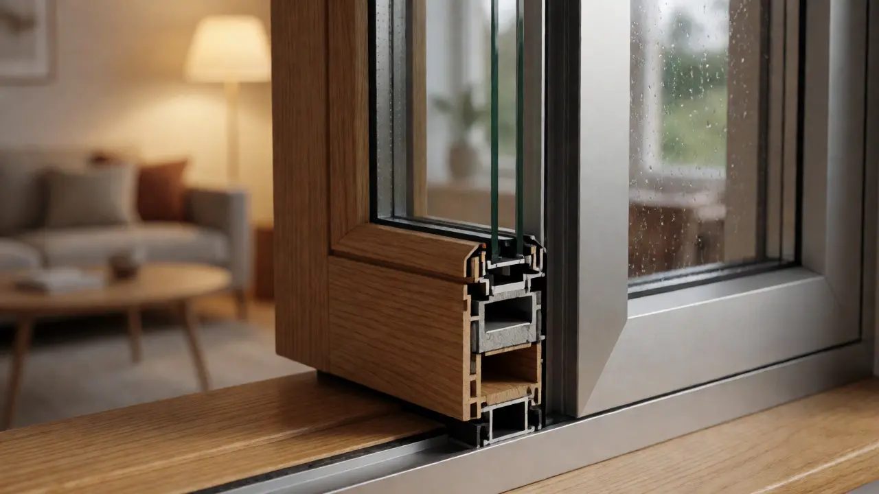 Querschnitt eines Holz-Aluminium-Fensters