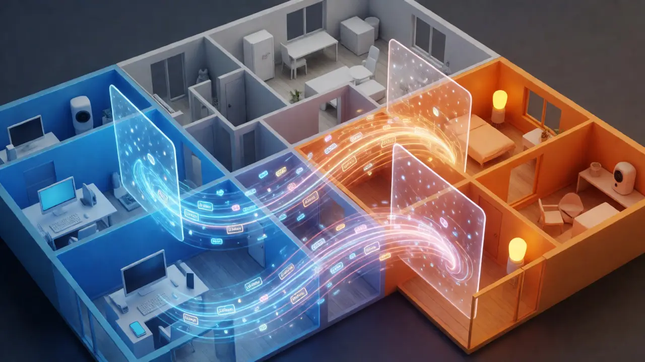 Schematische Darstellung von VLAN-Trennung zwischen privaten und IoT-Geräten