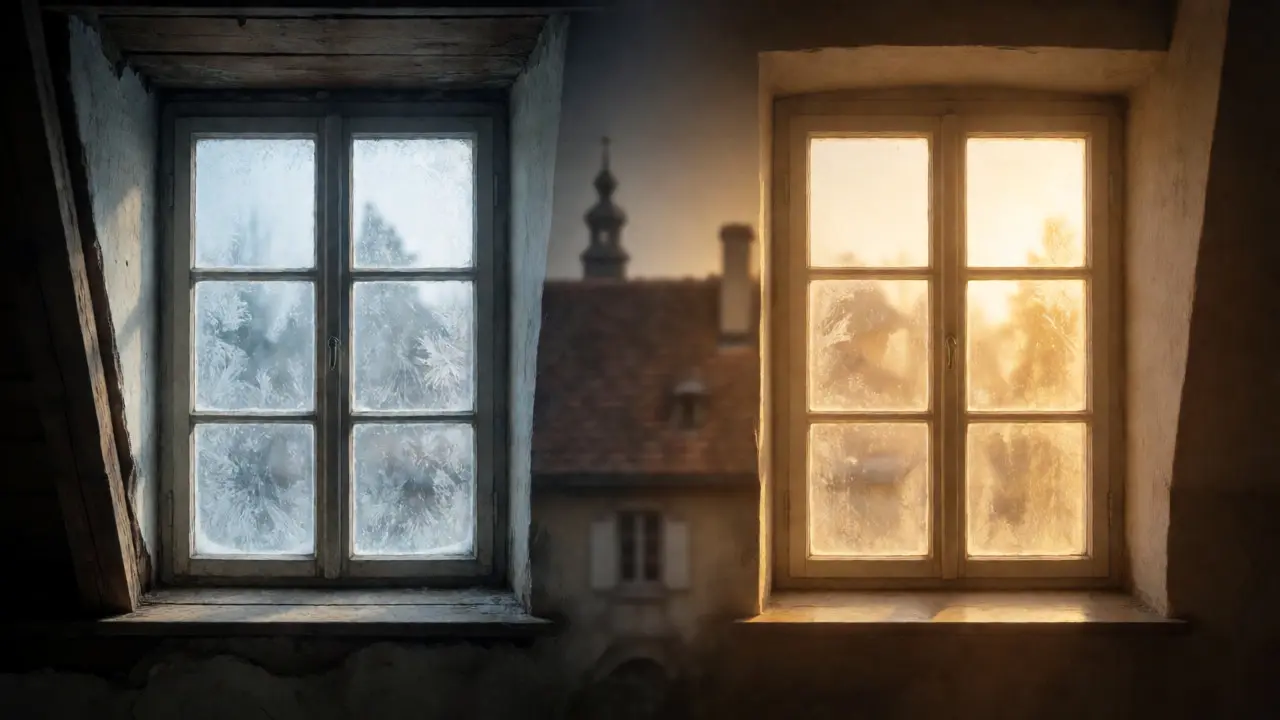 Vergleich von altem und saniertem Fenster