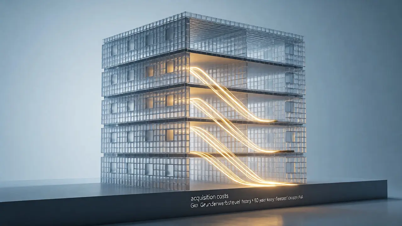 Konzeptuelle Darstellung eines Gebäudes mit Lichtstrahlen für Abschreibung