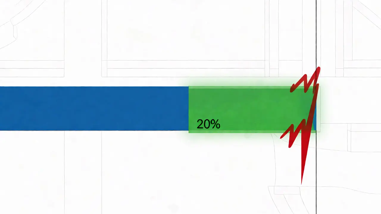 Konzeptuelle Grafik eines Bauzeitplans mit grüner Pufferzone von 20 Prozent.
