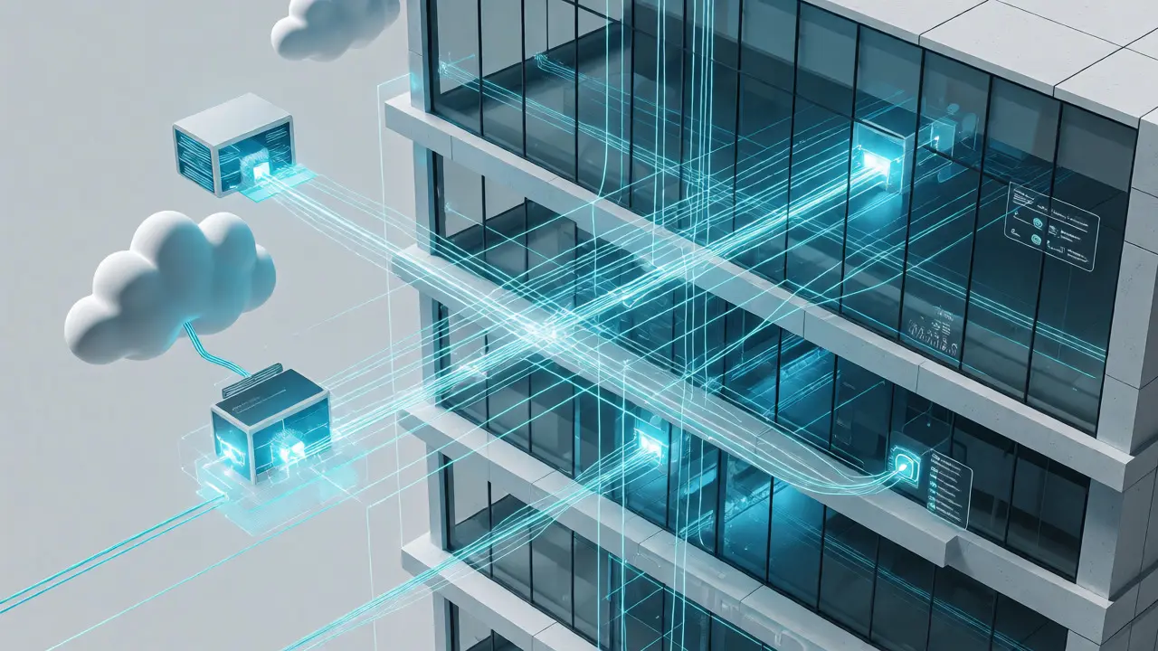 Smartes Gebäude mit vernetzten Cloud-Systemen für Echtzeitdaten