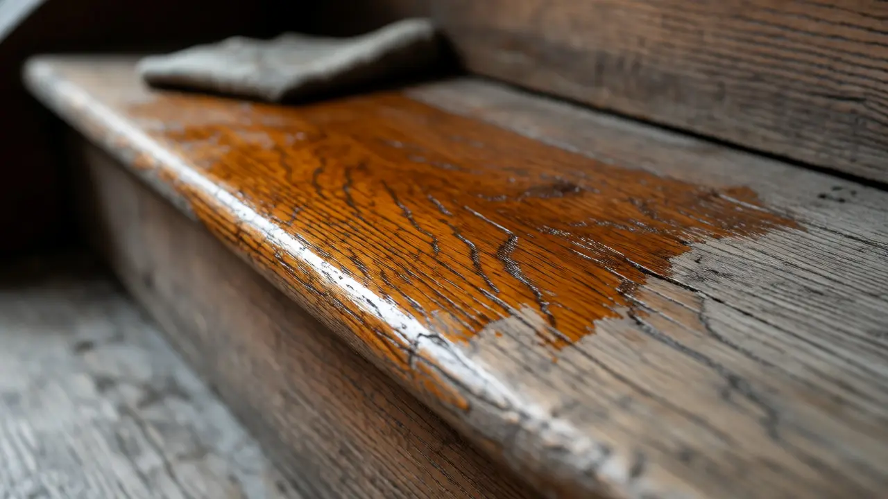 Vergleich von geölter und trockener Treppenstufe im Detail