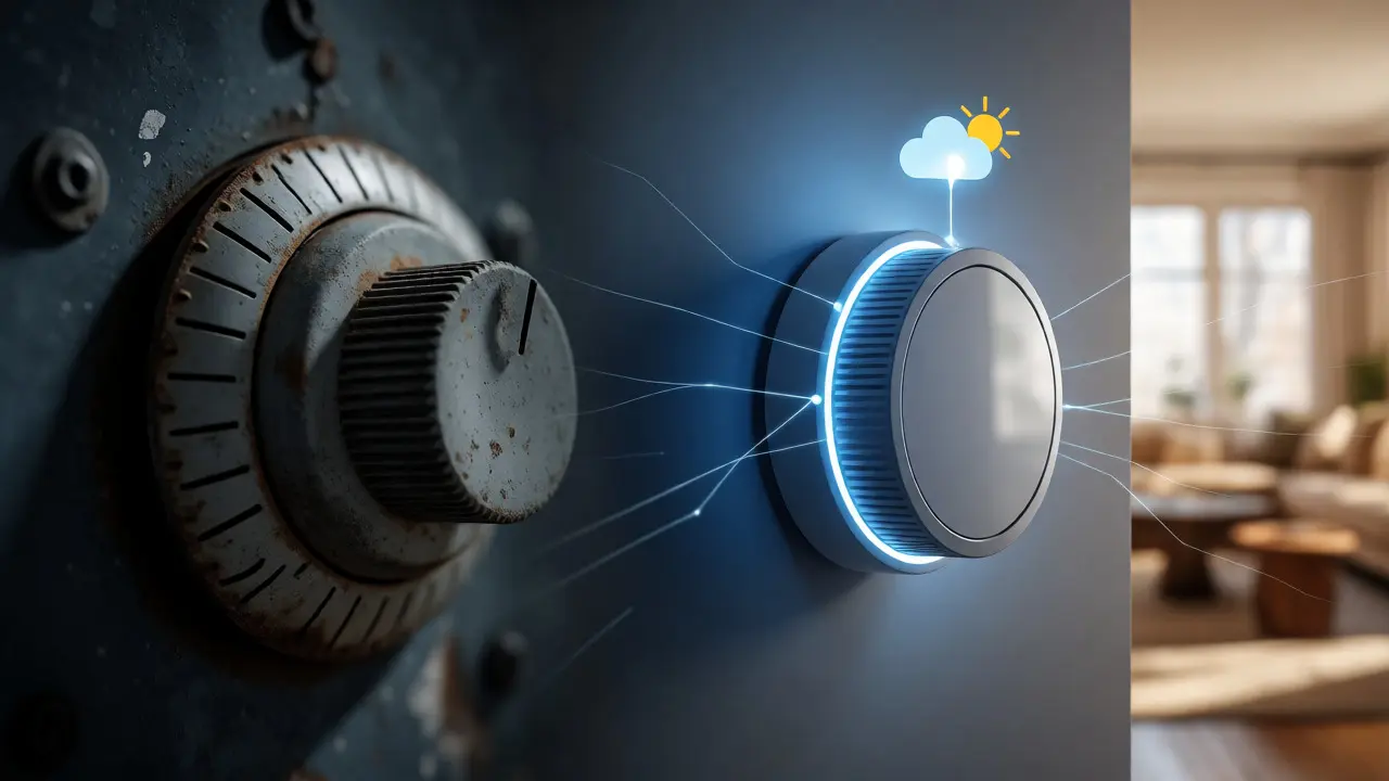 Vergleich zwischen altem mechanischem und neuem smarten Thermostat